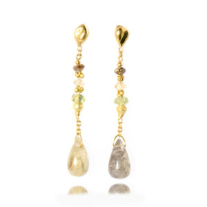 Brown Diamond and Sapphire Drop Stud Earrings