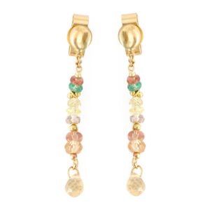 Yellow and Peach Sapphires and Emerald Drop Stud Earrings
